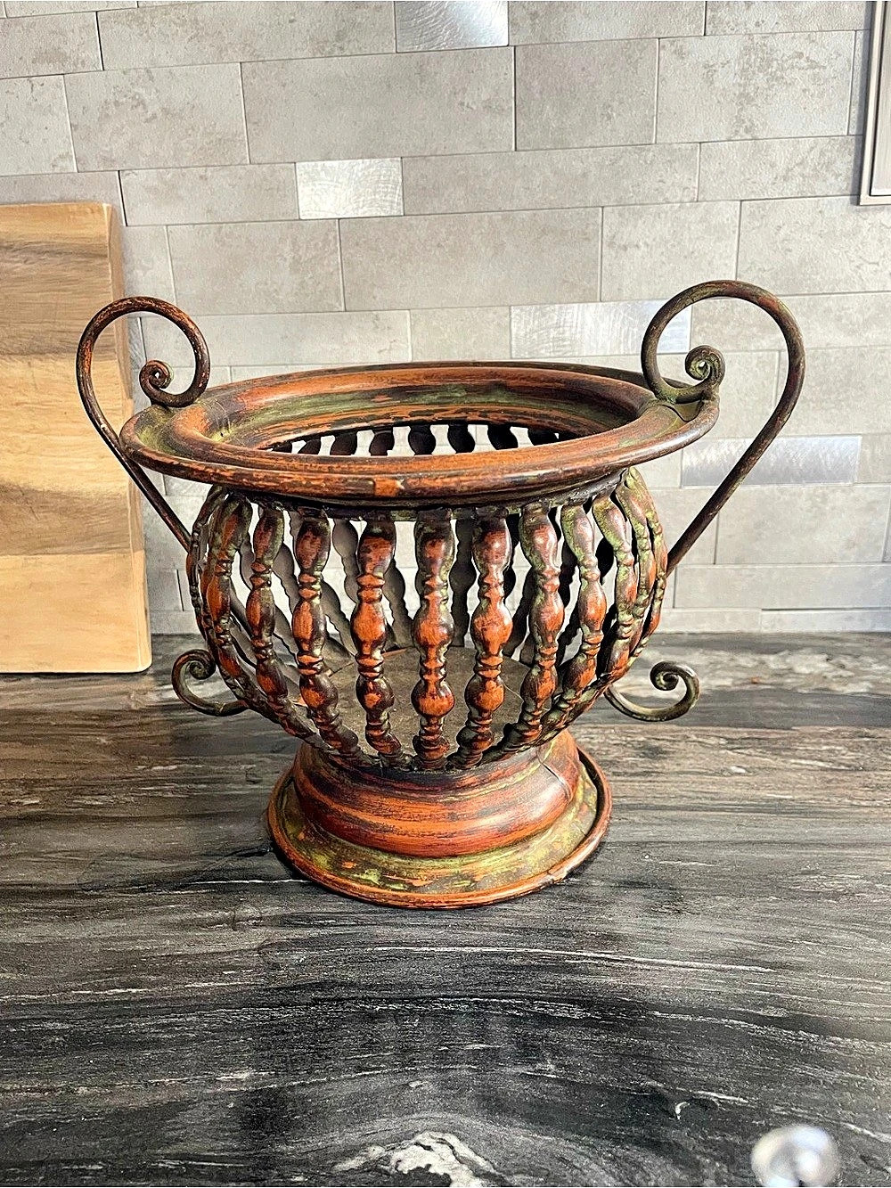 Decorative Urn-Style Accent in Brown & Orange